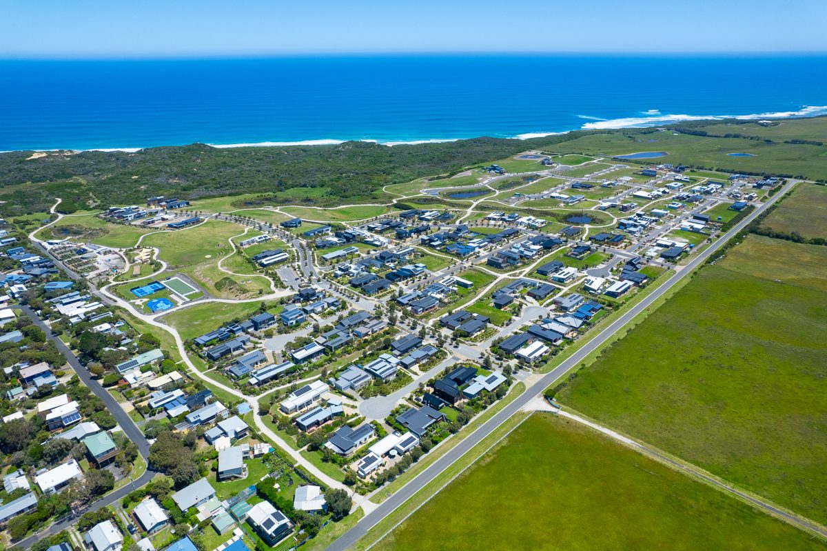 Aerial of The Cape, estate and coastline